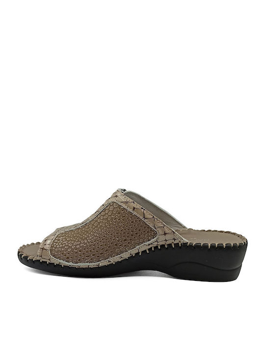 Leather Women's Flat Sandals in Beige Color