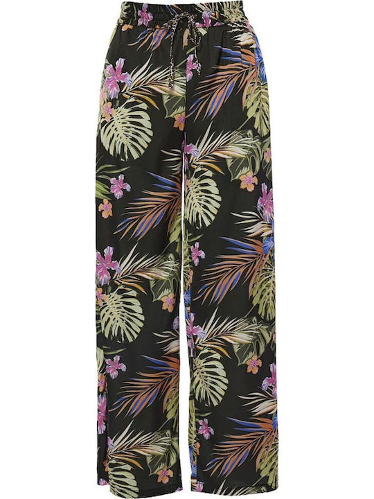 Women's Fabric Trousers with Elastic in Regular Fit Black
