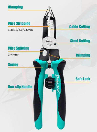 Proskit Cable Stripper Pliers with Cutter and 225mm Length