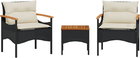 Garten- und Outdoor-Möbelsets 3 Stück Schwarz mit Kissen