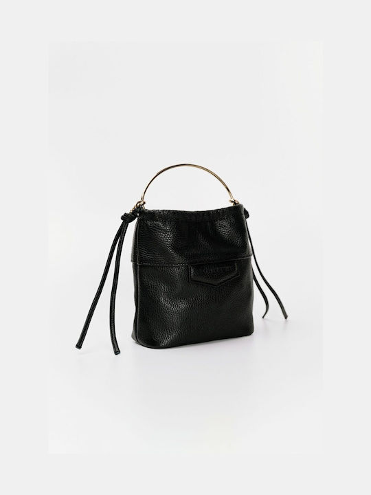 Black Marta Leather Twist Bucket Bag