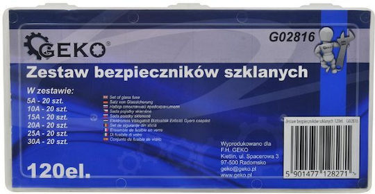 Geko Σετ Ασφάλειες Αυτοκινήτου Γυάλινες Στρογγυλές 120τμχ