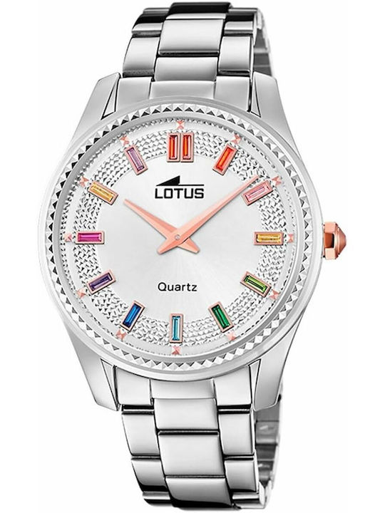 Lotus Watches Γυναικείο Ρολόι 38mm Μπαταρίας με Ασημί Μεταλλικό Μπρασελέ