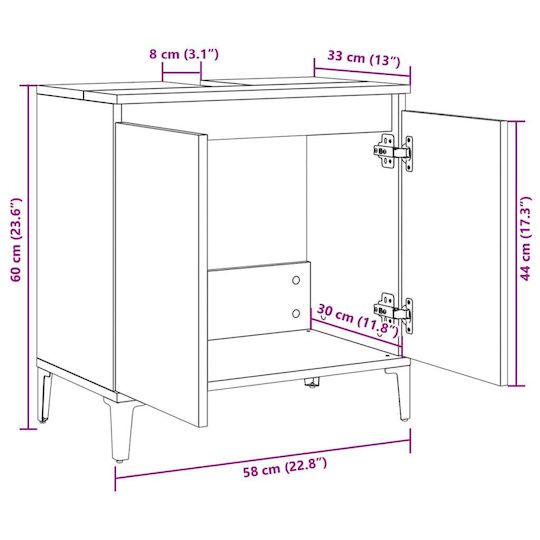 vidaXL Πάγκος χωρίς Νιπτήρα Μ58xΒ33xΥ60cm Sonoma Δρυς
