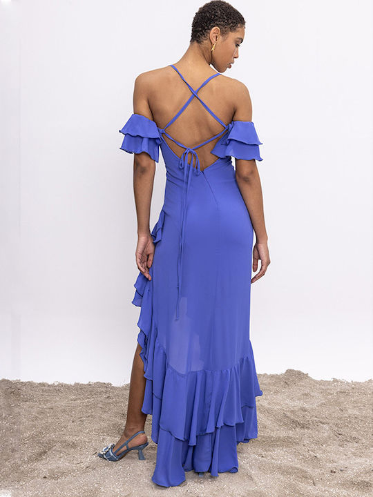 Be A Bee Couture Evening Dress with Ruffle Blue