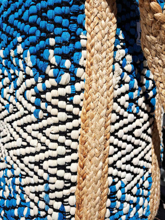 Beige Blue Fabric Beach Bag 32x30x37/65 Code 5-42-485-0082