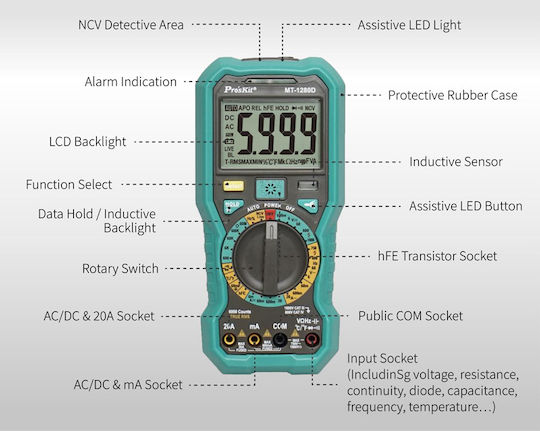 Proskit Digital Multimeter True RMS with Buzzer with AC / DC / Capacitance Measurement MT-1280D