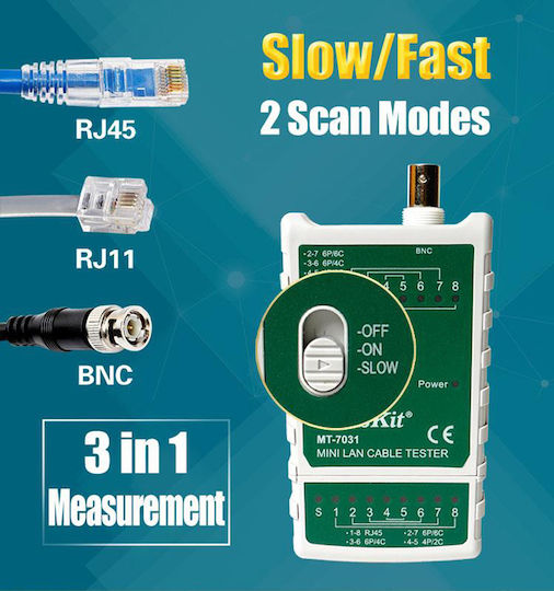 Proskit MT-7031 Tester Καλωδίων Δικτύου RJ45 / BNC / RJ11