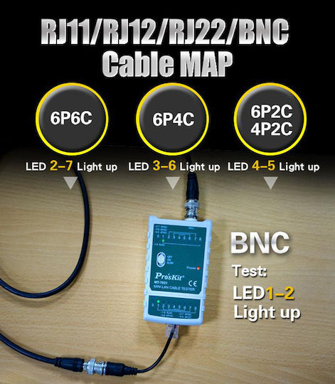 Proskit MT-7031 Tester Καλωδίων Δικτύου RJ45 / BNC / RJ11