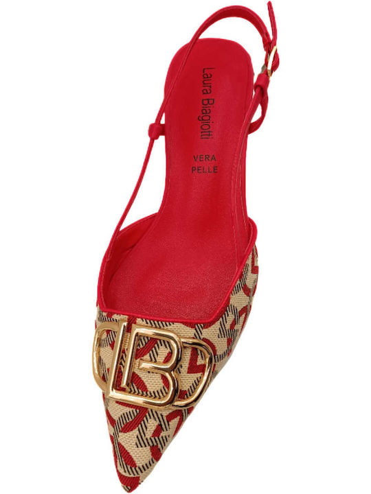 Laura Biagiotti Leather Red Low Heels with Strap