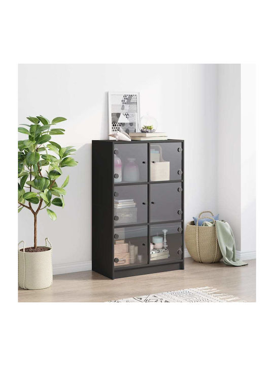 Floor-standing Living Room Display Cabinet made of Particleboard with Glass Black 68x37x109cm