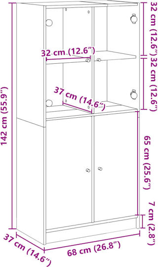 Living Room Display Cabinet made of Particle Board with Windowed White 68x37x142cm