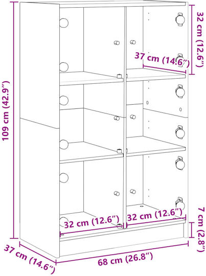 Vitrină Pentru Sufragerie Din Placă Din Lemn Agregat Vitrină Cu Geamuri Neagră 68x37x109cm
