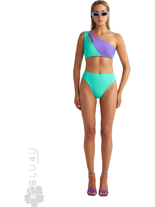 Bikini Slip Hohe Taille Fluo Petrol