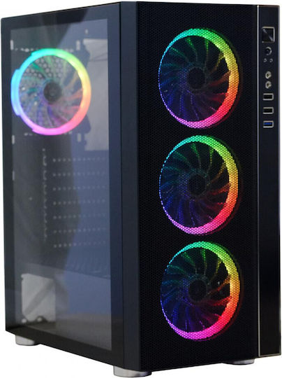 Spacer Rainbow Gaming Midi Tower Κουτί Υπολογιστή με Πλαϊνό Παράθυρο και RGB Φωτισμό Μαύρο