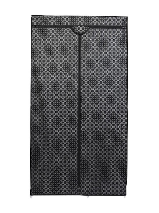 Saska Garden Fabric Wardrobe with Zipper and Shelves in Black Color 170x90x170cm