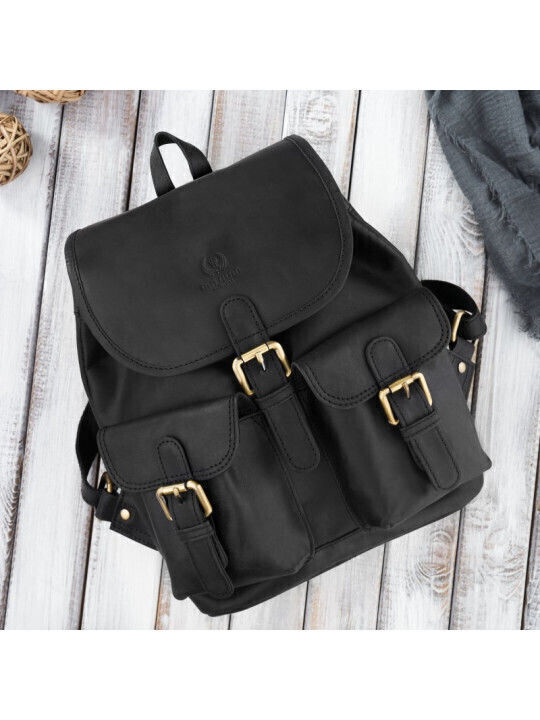 Set Leder Damentasche Rucksack Schwarz