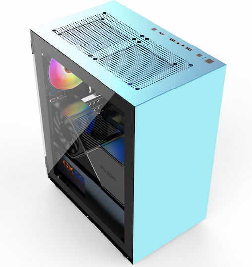 ProGaming Pro Gaming Myrmidon Мини кула Компютърна кутия със страничен прозорец и ARGB осветление Turquoise