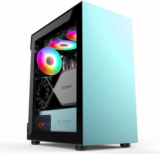 ProGaming Pro Gaming Myrmidon Мини кула Компютърна кутия със страничен прозорец и ARGB осветление Turquoise