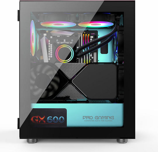 ProGaming Pro Gaming Myrmidon Мини кула Компютърна кутия със страничен прозорец и ARGB осветление Turquoise