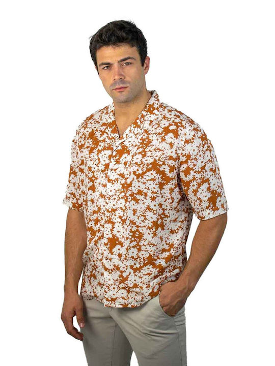 Men's Short-Sleeve Designed Comfort Fit Shirt MEZZO UOMO (4-223-176) - CAMEL