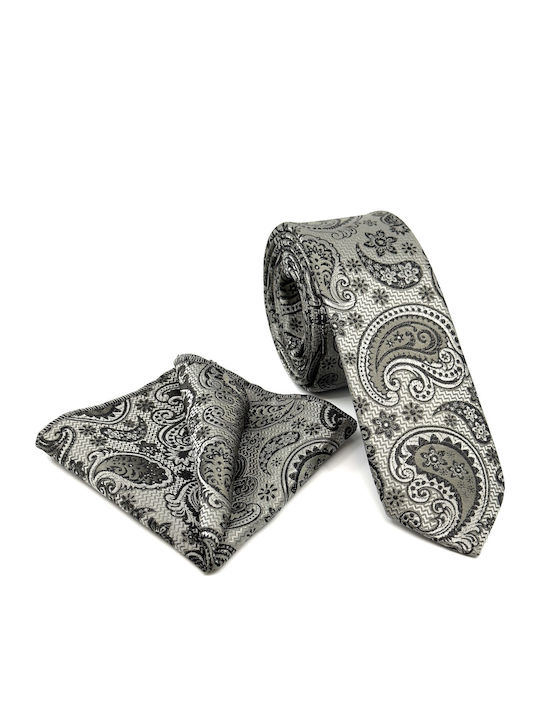 Legend Accessories Σετ Ανδρικής Γραβάτας με Σχέδια σε Γκρι Χρώμα