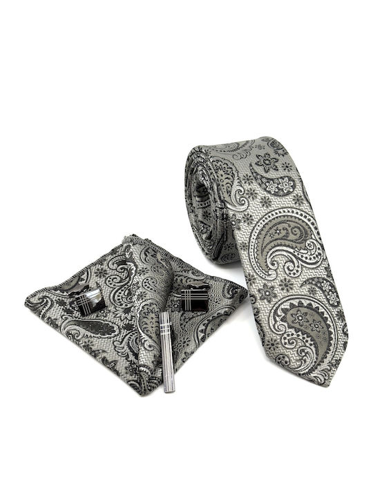 Legend Accessories Σετ Ανδρικής Γραβάτας με Σχέδια σε Γκρι Χρώμα