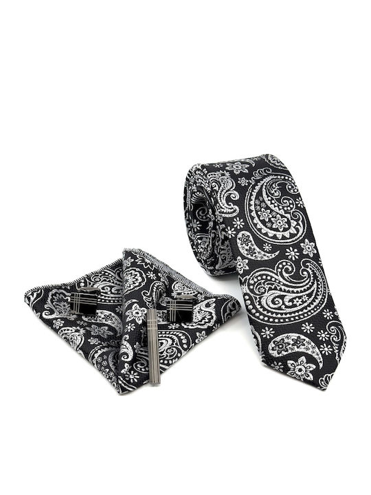 Legend Accessories Σετ Ανδρικής Γραβάτας με Σχέδια σε Μαύρο Χρώμα