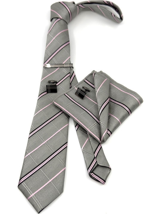 Legend Accessories Men's Silk Printed Tie Set in Grey Color