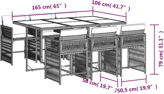 Set Sala De Mese Pentru Exterior 7 Piese Negru Cu Perne