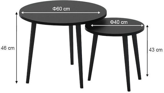 Rundes Zentral Kaffeetisch Roma Holz Schwarz 2Stücke M60xL60xH46cm