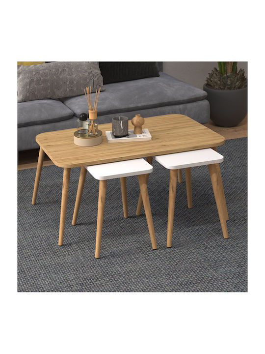 Set Zigon Rectangular Oliva Lemn Stejar Alb 3 Buc M90xL55xÎ46cm