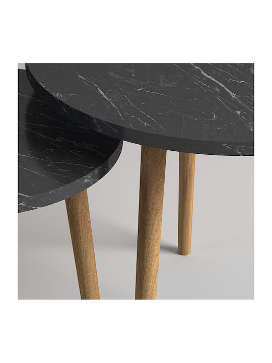 Round Coffee Table Roma Wooden Black 2pcs L60xW60xH46cm.