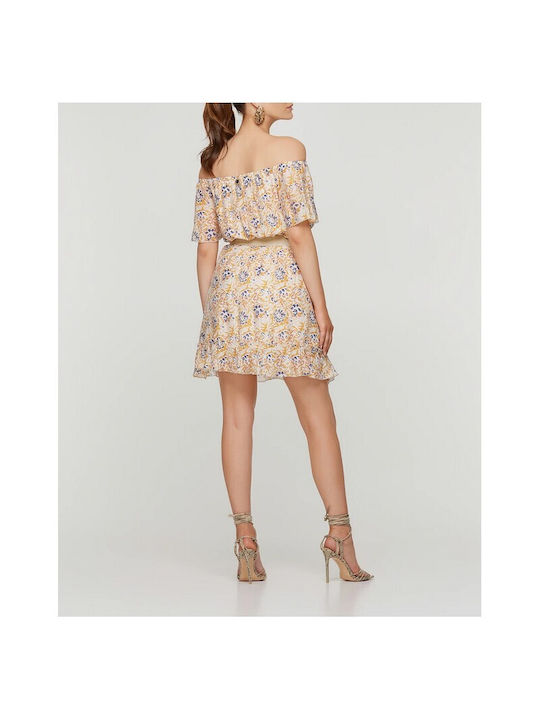 Lynne 151-011015 Off Shoulder Mini Printed Dress