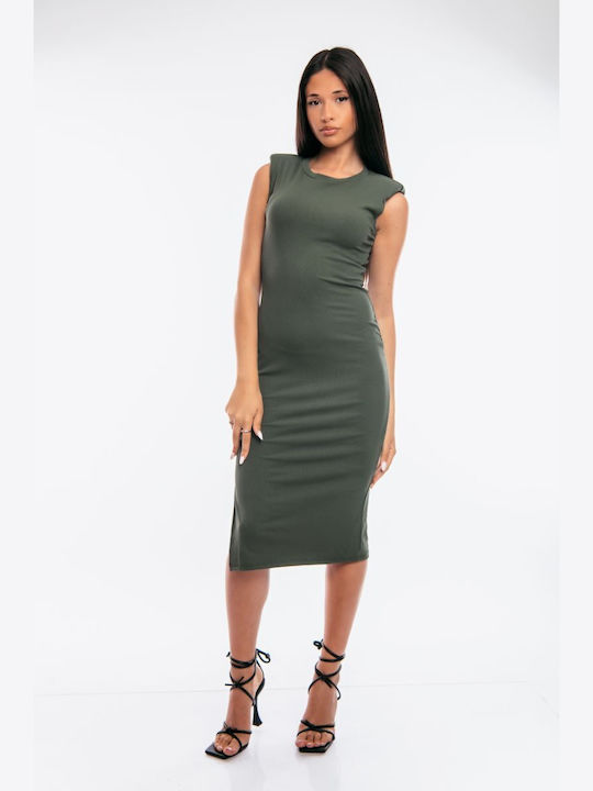 Dress Up Dress with Slit Khaki