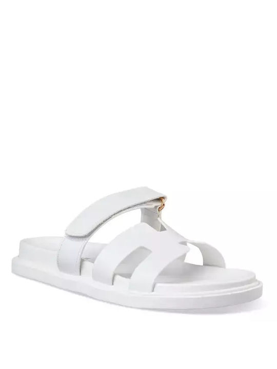 Envie Shoes Leder Damen Flache Sandalen in Weiß Farbe