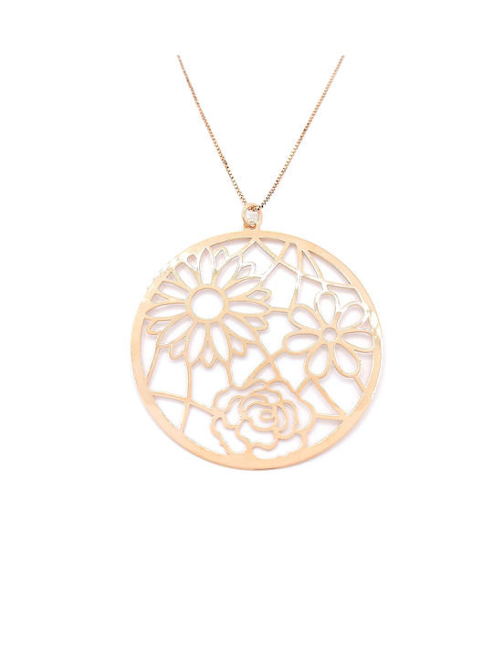 PS Silver Necklace with design Flower from Pink Gold Plated Silver