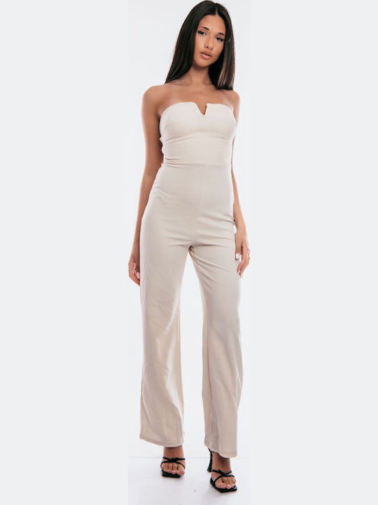 Γυναικεία Strapless Ολόσωμη Φόρμα Μπεζ