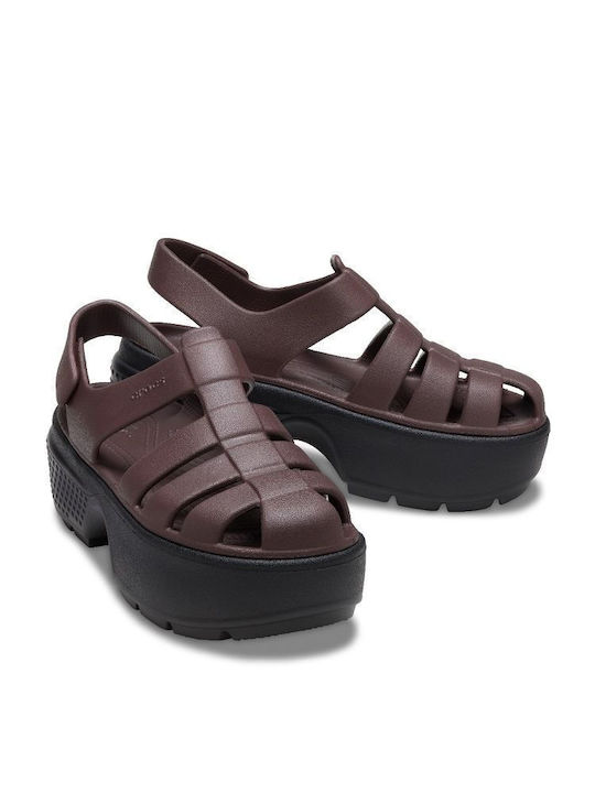 Crocs Stomp Fisherman Damen Flache Sandalen in Braun Farbe