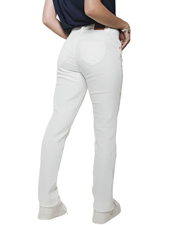 C'est Beau La Vie Women's Jean Trousers Mid Rise Push Up in Slim Fit WHITE