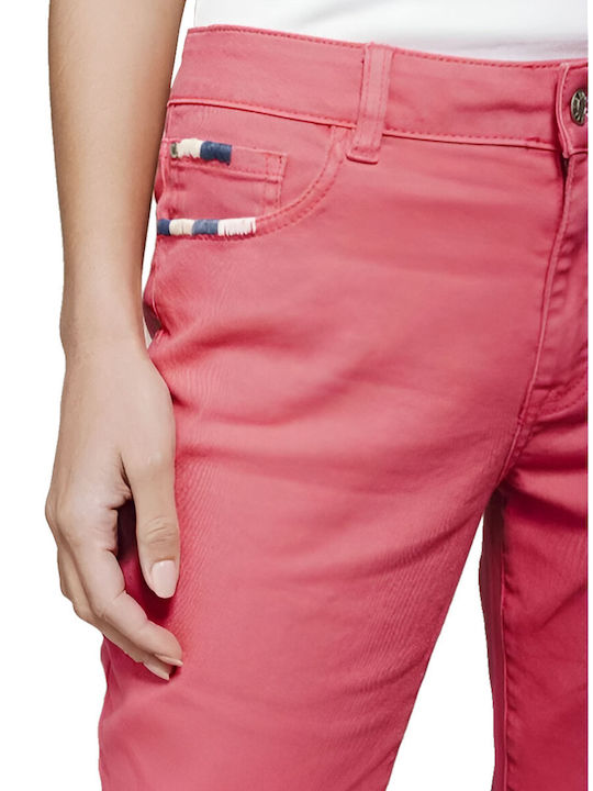High Waist Women's Jean Trousers in Straight Line Fuchsia