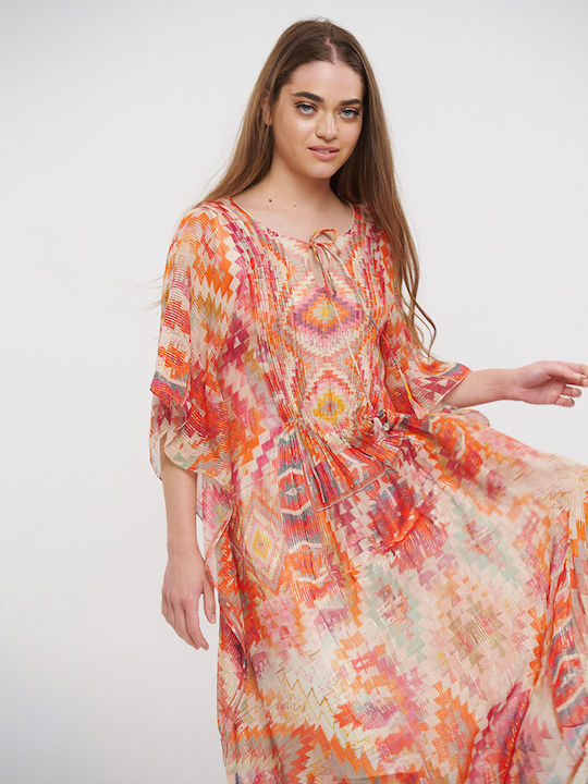Ble Resort Collection Damen Kleid Strand Κοκκινο/ροζ/λευκο