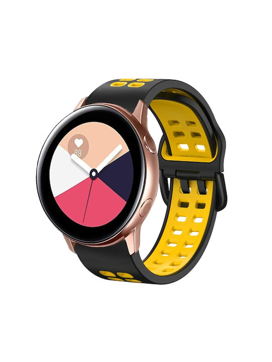 Galaxy Watch Active 2 20mm atmungsaktives Dual-Farb-Silikon-Armband Schwarz + Gelb