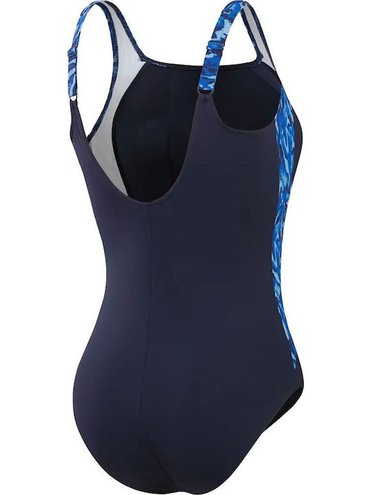 Speedo Lunalustre Printed Athletic One-Piece Swimsuit Blue