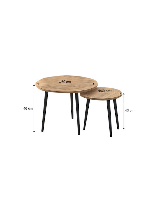 Round Coffee Table Roma Wooden Color Oak 2pcs L60xW60xH46cm.