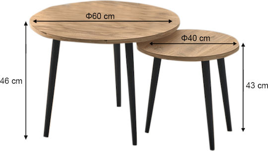 Rund Couchtisch Roma Holz Color Oak 2Stück B60xT60xH46cm