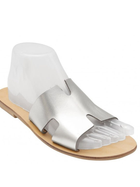 Nines Leather Women's Flat Sandals in Silver Color