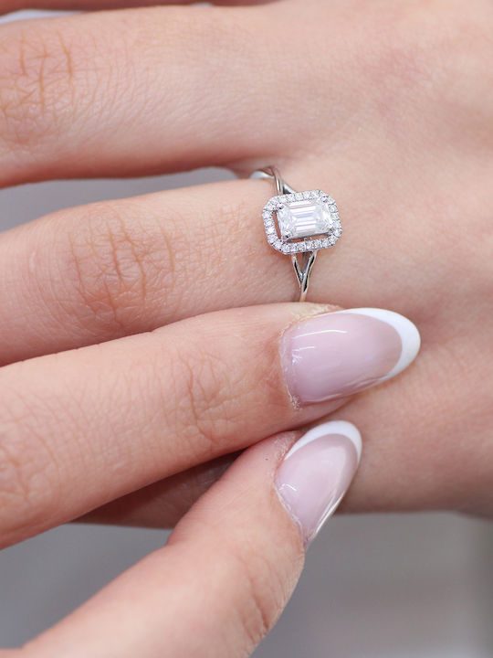 Rose Cut Moissanite & Diamond Ring White Gold 18K P-70513 White Gold K18