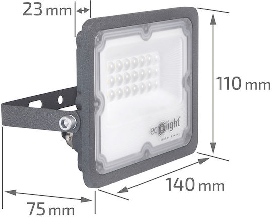 Eco Light Στεγανός Προβολέας LED 20W Ψυχρό Λευκό 6500K με Αισθητήρα Κίνησης IP65