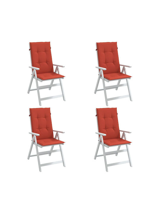 vidaXL Garden Chair Cushions with Backrest Red 4 Pieces 50x120cm